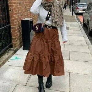 ZARA Hotsell Brown Taffeta Tiered Midi Skirt
